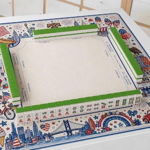 Tapete de Mahjong patriótico de EE. UU., tapete de juego del 4 de julio, cubierta de mesa de Mahjong con la bandera estadounidense, superficie de juego festiva, regalo único imagen 1