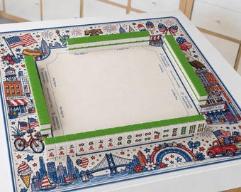 Patriotic USA Mahjong Mat, Fourth Of July Game Mat, American Flag Mahjong Table Cover, Holiday Playing Surface, Unique Gift