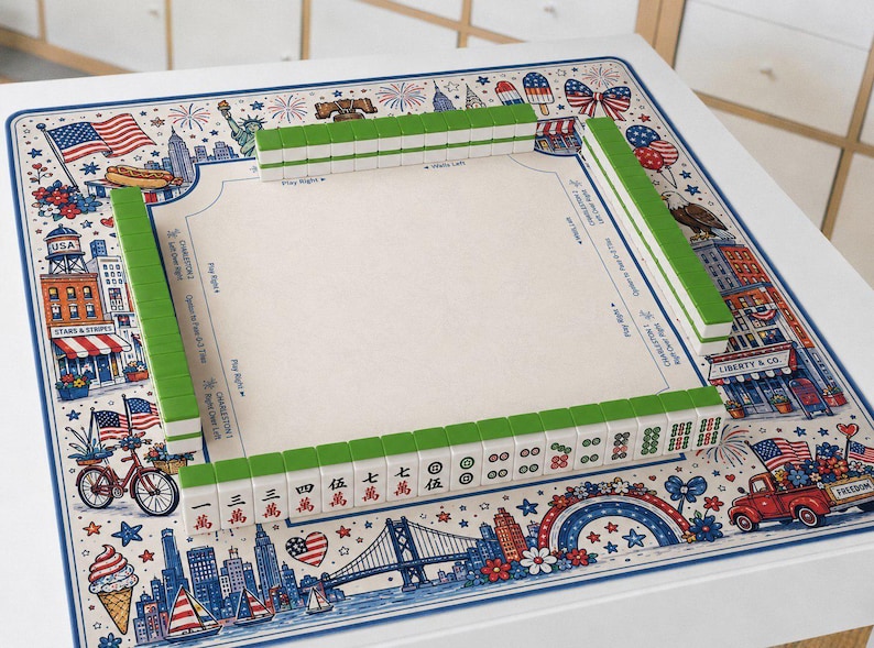 Tapete de Mahjong patriótico de EE. UU., tapete de juego del 4 de julio, cubierta de mesa de Mahjong con la bandera estadounidense, superficie de juego festiva, regalo único imagen 1