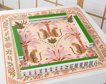 Tapete de Mahjong con diseño exótico de leopardo y palmera, tablero de juego cuadrado, decoración para el hogar, regalo.