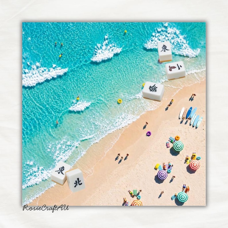 Ocean Aerial View Mahjong Mat, Coastal Beach Game Table Runner, Mahjong Gift image 2