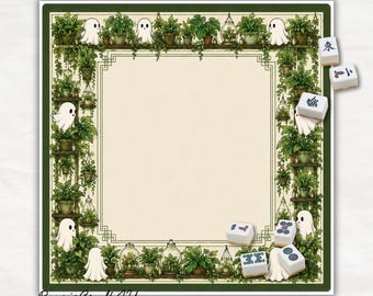 Spooky Ghost Mahjong Mat | Halloween Board Game Mat | Cute Plant Lover Gaming Surface, Mahjong Gift