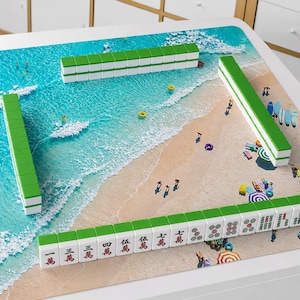 Ocean Aerial View Mahjong Mat, Coastal Beach Game Table Runner, Mahjong Gift image 1