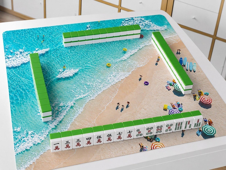 Ocean Aerial View Mahjong Mat, Coastal Beach Game Table Runner, Mahjong Gift image 1