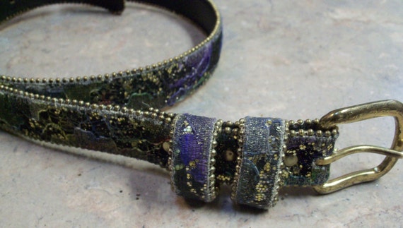 Glitter Belt • Vintage 80s Belt • Gold Edged Belt… - image 4