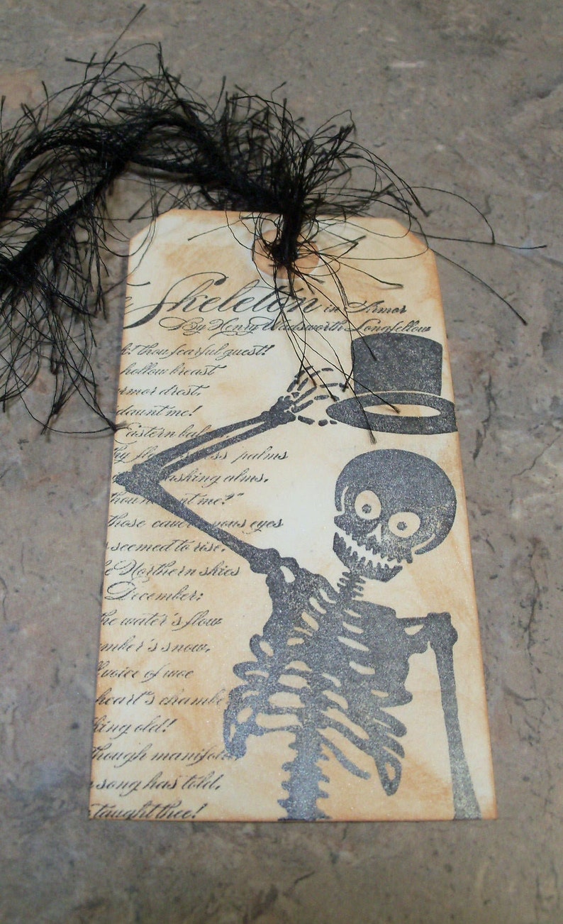 Gift Tags-Vintage Style Skeleton Gift Tag-Halloween Gift Tags-Custom Ink Distressed by Hand-5 Large Tags image 7