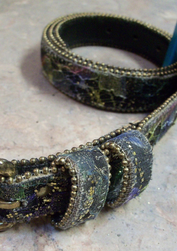 Glitter Belt • Vintage 80s Belt • Gold Edged Belt… - image 2