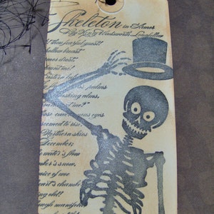 Gift Tags-Vintage Style Skeleton Gift Tag-Halloween Gift Tags-Custom Ink Distressed by Hand-5 Large Tags image 2