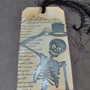 Gift Tags-Vintage Style Skeleton Gift Tag-Halloween Gift Tags-Custom Ink Distressed by Hand-5 Large Tags image 5