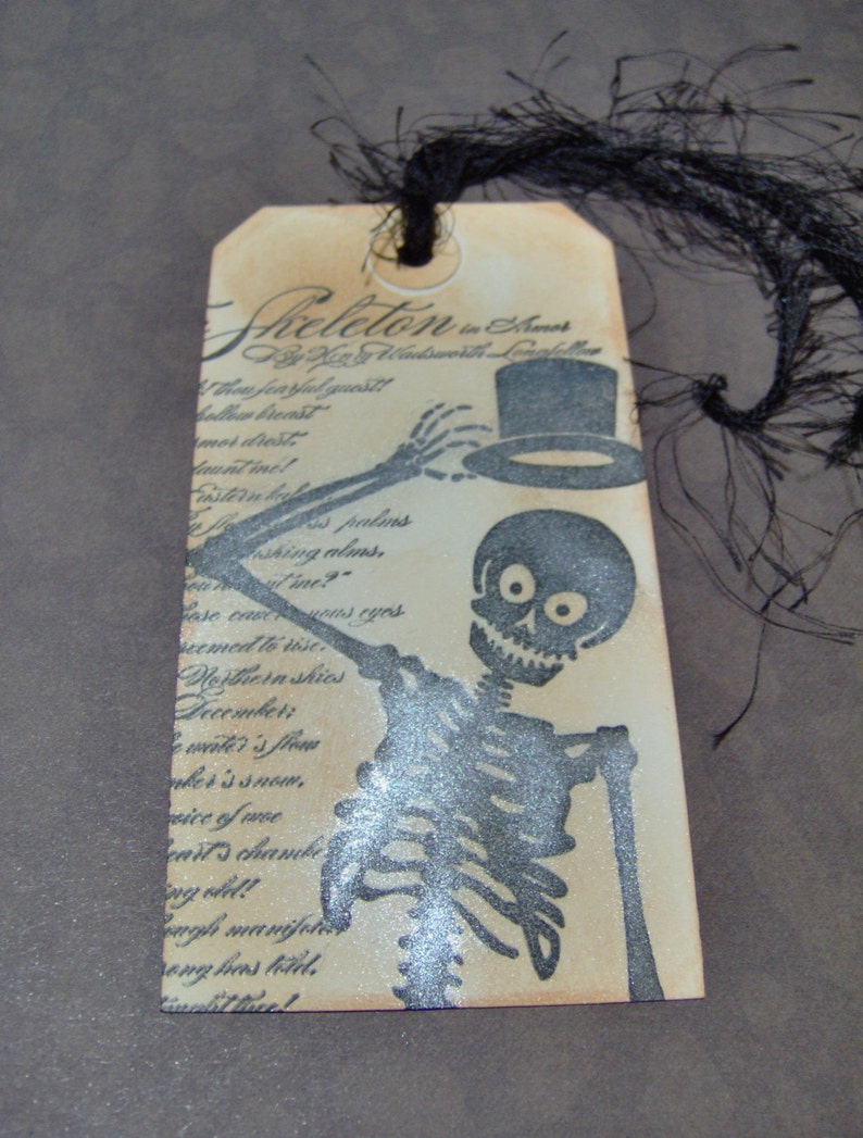 Gift Tags-Vintage Style Skeleton Gift Tag-Halloween Gift Tags-Custom Ink Distressed by Hand-5 Large Tags image 5