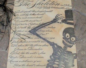 Gift Tags-Vintage Style Skeleton Gift Tag-Halloween Gift Tags-Custom Ink Distressed by Hand-4 Extra Large Tags