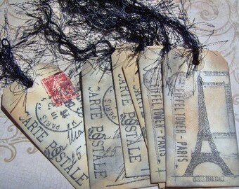 Gift Tags-Bon Voyage Vintage Paris Travel Tags-Vintage Style Gift Tags-Bookmark Tags-Wine Tags-Travel Tags - 6 Medium Tags