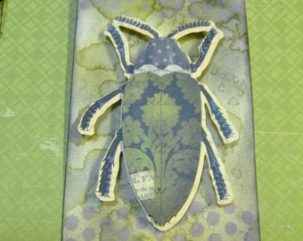 Bug Gift Tag -Vintage Style Ink Distressed-3 Dimensional Bug-Beetle Themed Gift Tag -Custom Water Mark Ink Distressed by Hand  - 1 MediumTag