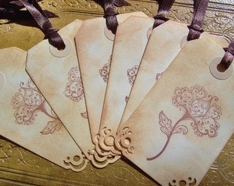 Vintage Flower Themed Gift Tags - Set of 6 Medium Tags