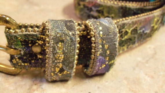 Glitter Belt • Vintage 80s Belt • Gold Edged Belt… - image 5