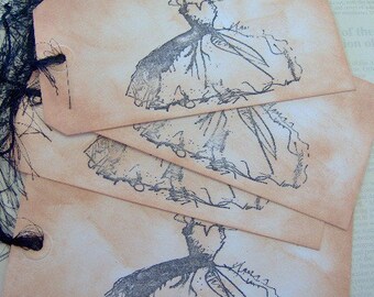 Vintage Themed Dress Gift Tags or Travel Tags-Gift Tags-Travel Tags-Scrapbook Tags-Pair Style Gift Tags-Inked Gift Tags-Antiqued Gift Tags