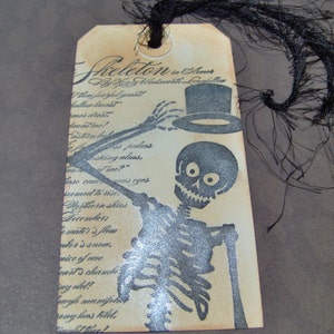 Gift Tags-Vintage Style Skeleton Gift Tag-Halloween Gift Tags-Custom Ink Distressed by Hand-5 Large Tags image 4