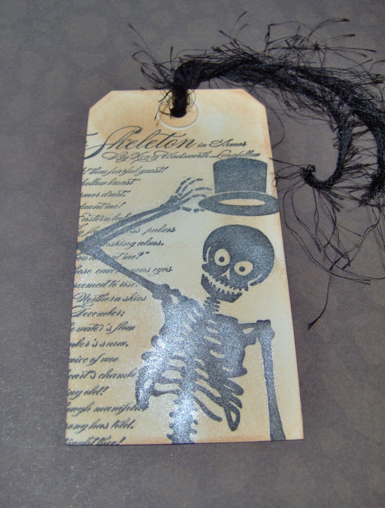 Gift Tags-Vintage Style Skeleton Gift Tag-Halloween Gift Tags-Custom Ink Distressed by Hand-5 Large Tags image 4