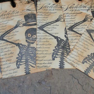 Gift Tags-Vintage Style Skeleton Gift Tag-Halloween Gift Tags-Custom Ink Distressed by Hand-5 Large Tags image 3