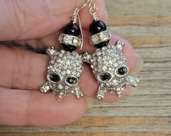Rhinestone Crystal Skull Earrings-Halloween Skull Earrings-Gothic Skull Earrings-Skull Earrings-Biker Skull Earrings