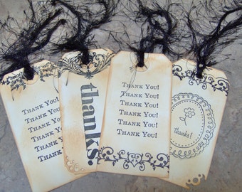 Thank You Vintage Style Gift Tags 4 Medium Tags - Gift Tags -  Ink Distressed and Stained Gift Tags