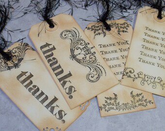 Gift Tags-Thank You Vintage Gift Tags 4 Medium Tags - Shimmery Gift Tags