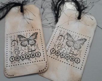 Thank You Vintage Style Gift Tags 4 Large Tags - Gift Tags - Ink Distressed and Stained Gift Tags