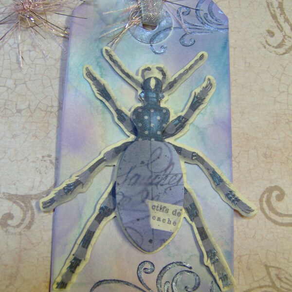 Gift Tags-Bug Gift Tag-Vintage Style Antiqued 3 Dimensional Bug-Beetle Themed Gift Tag-Hand Custom Ink Water Mark Distressed-1 Small Tag