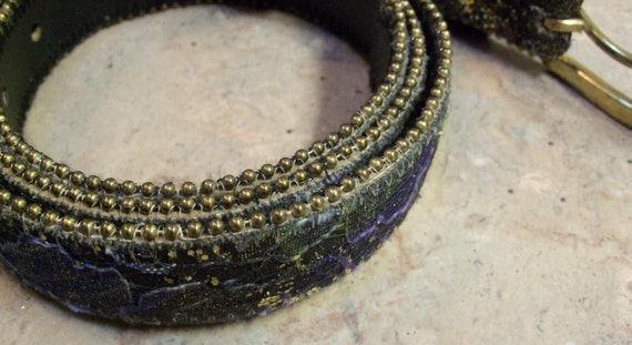 Glitter Belt • Vintage 80s Belt • Gold Edged Belt… - image 3