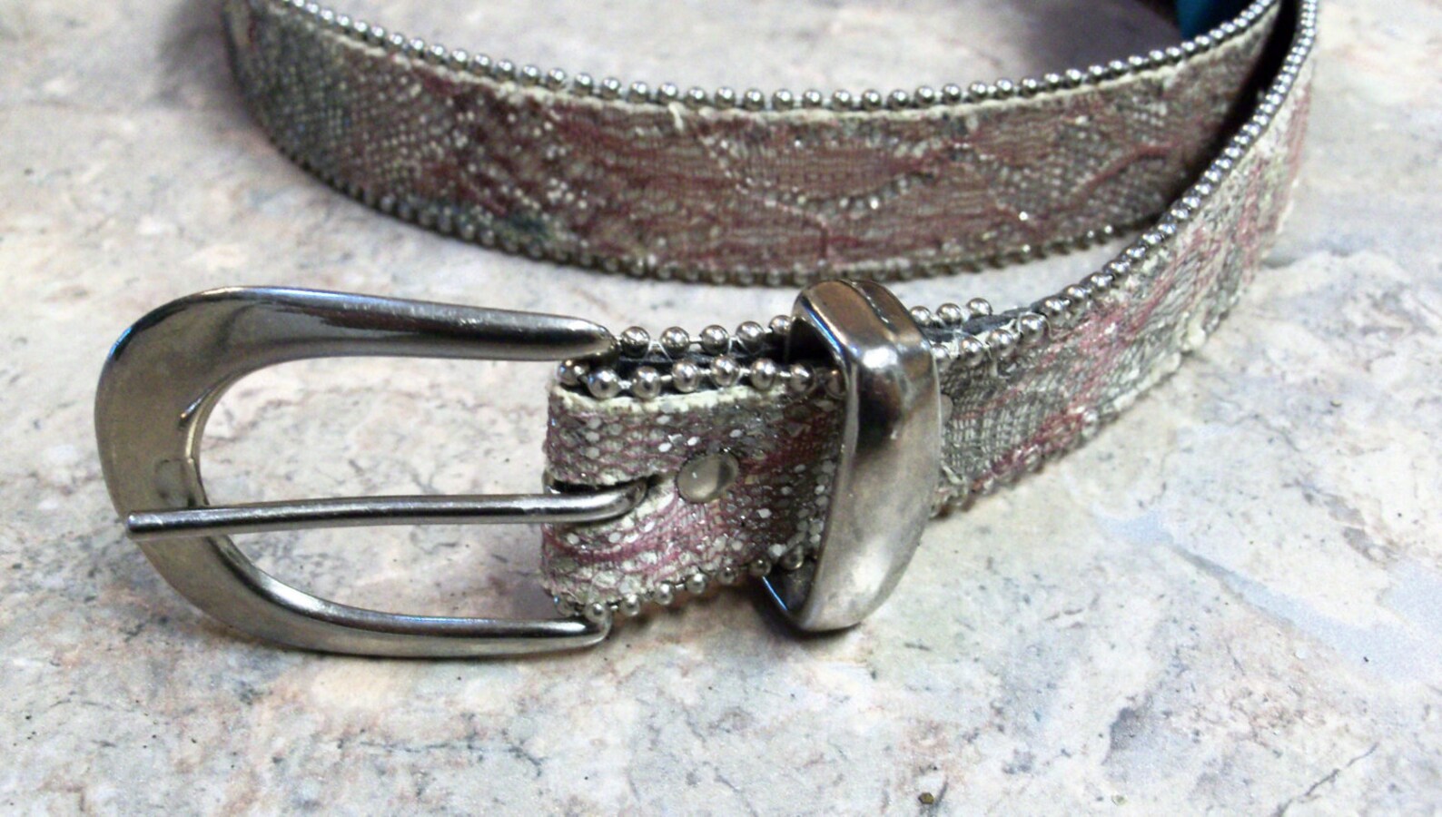80s Belt with Heart shape motif| Vintage black leather belt with silver details