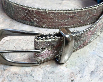 Glitter Belt • Vintage 80s Belt • Silver Edged Belt • Funky Belt • Silver Glitter Belt • Hippie Belt - Boho Belt