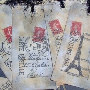 Bon Voyage Large Paris Themed Travel Tags - 4 Ex-Large Tags