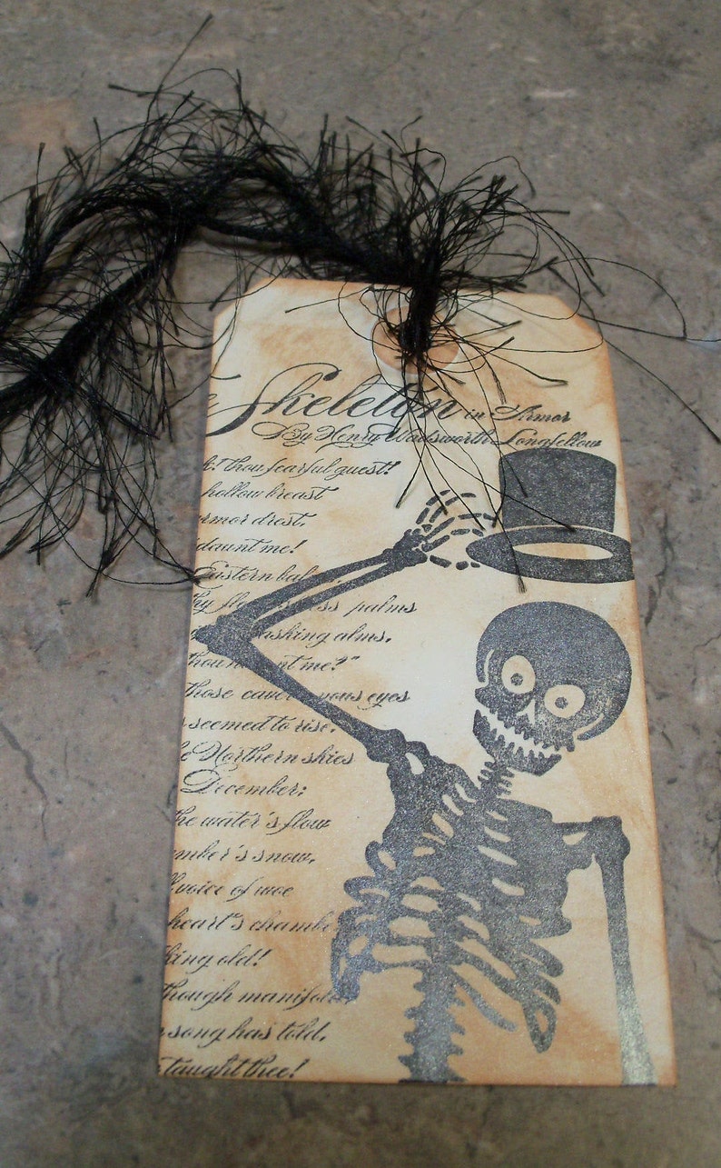 Gift Tags-Vintage Style Skeleton Gift Tag-Halloween Gift Tags-Custom Ink Distressed by Hand-5 Large Tags image 8
