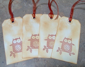 Vintage Owl Gift Tags - 4 Medium Tags