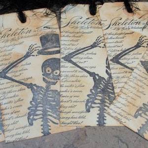 Gift Tags-Vintage Style Skeleton Gift Tag-Halloween Gift Tags-Custom Ink Distressed by Hand-5 Large Tags image 1