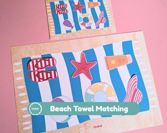 Beach Towel Matching Activity – 20 Cards | Summer Learning Game for Kids