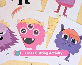 Monster Hair Cutting Scissor Skills Activity | Printable Fine Motor Practice for Preschool | Cutting Practice Worksheets | Busy Book PDF