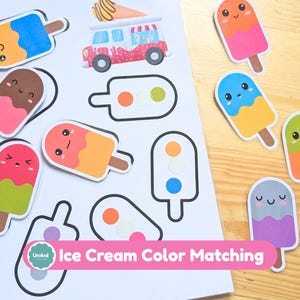 Eis Farbanpassung Aktivität | Druckbares Vorschul Spiel | Kleinkind Lernfarben Homeschool Aktivität Bild 1