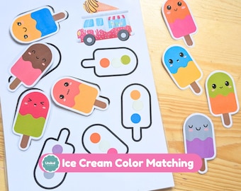 Ice Cream Color Matching Activity | Printable Preschool Game | Toddler Learning Colors Homeschool Activity
