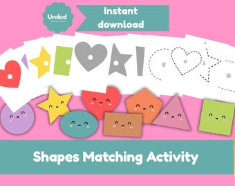 Attività di abbinamento delle forme stampabile - Schede di lavoro per l'ordinamento delle forme per bambini piccoli / Gioco di abbinamento prescolare / Ispirato al metodo Montessori