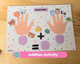 Finger Animals Addition Game  |  Addition preschool Printable  Activity (Digital Download)