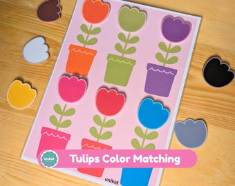 Tulips Color Matching Activity | Printable Preschool Game |  Spring Toddler Learning Colors Homeschool Activity