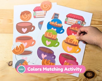 Coffee  Color Matching Activity | Printable Preschool Game | Toddler Learning Colors Homeschool Activity