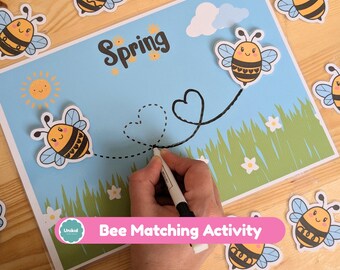 Bee Matching Game, Spring Preschool Printable Activity (Digital Download)