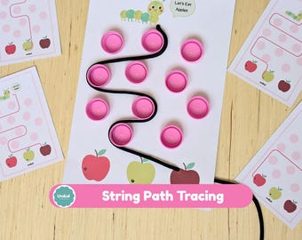 String Path Tracing Activity, Caterpillar Path Game, Fine Motor Skills, Preschool Montessori, Printable PDF