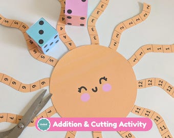 Sun-Themed Addition & Cutting Activity for Kids(Printable) for preschoolers and toddlers