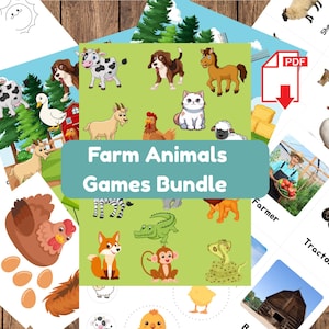 Farm Animals Activity Bundle: Montessori Flashcards, Coloring Pages, Games (Printable Digital Download)