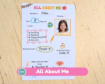 All About Me Worksheet Printable | Back to School Activity | All About Me Preschool Worksheet