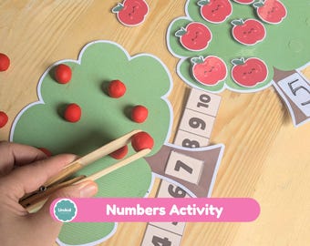 Apple Tree Counting Activity 1–10, Preschool Math Game, Play Dough Mats, Printable PDF