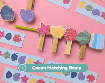 Ocean Matching Game for Toddlers | Montessori Busy Bag | Velcro Dot & Clothespin Learning Activity | Ocean Nursery Garland | Preschool Fine